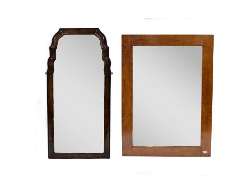 An 18th Century arch frame mirror, 93cm x 45cm and a burr walnut framed mirror CONDITION REPORT: Cushion moulding lifting in 