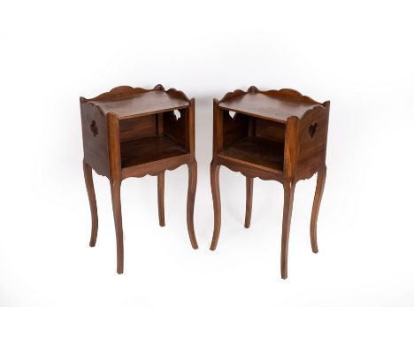A pair of mahogany bedside cupboards with galleried tops and pierced heart to each side, 42cm wide CONDITION REPORT: Height t