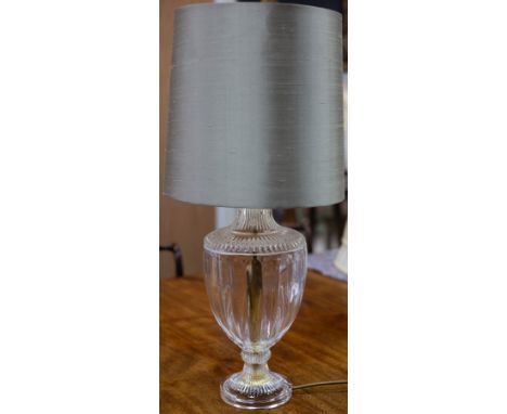 A glass vase lamp with fluted body, 46cm high with shade