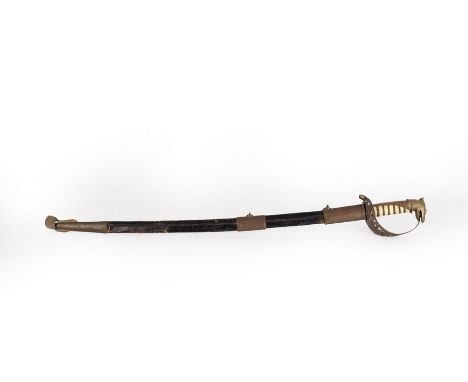 An Officer's sword with pierced hilt and ivory strapped handle, with leather scabbard CONDITION REPORT: Lot contains an eleme