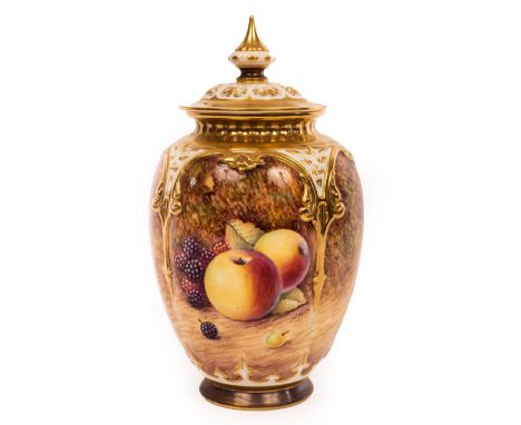 A Royal Worcester pot pourri vase and cover, painted fruit by J Reed, 19cm high CONDITION REPORT: The painted decoration goes