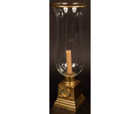 A gilt brass table light with bell shaped glass shade, 45.5cm high CONDITION REPORT: Glass shade broken