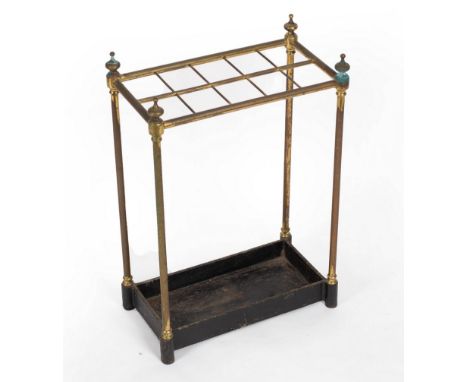 A Victorian brass framed stick stand of ten divisions, 43cm wide x 23.5cm deep