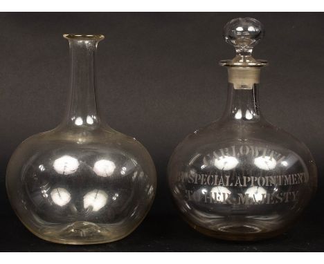 A Victorian onion shaped decanter and stopper with acid etched inscription "Max Greger &amp; Co, London, Wine Flagon" to one 