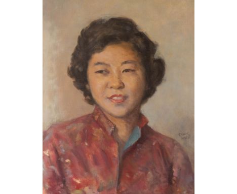 Frank Wiles (1881-1963)/Portrait of a Chinese Girl/half-length, wearing a floral blouse/oil on board, 39.5cm x 49.5cm CONDITI