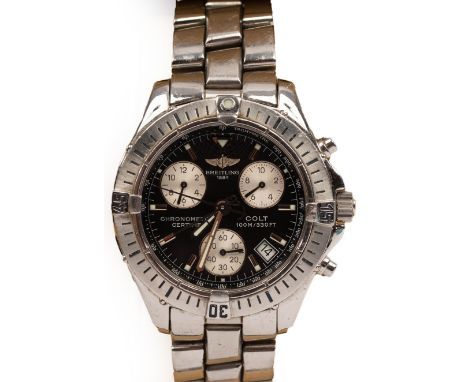 A gentleman's stainless steel Breitling Chronograph Colt, with three subsidiary dials within the main black dial, case number