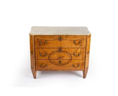 A Swedish inlaid satinwood commode with a painted top, 91cm x 49cm x 74cm high CONDITION REPORT: The top chipped and with rin