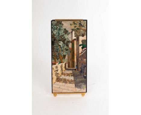 A modern pietra dura panel by Ugolini, with easel style back, 20.5cm x 9.5cm