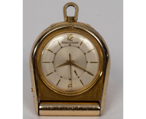 A Jaeger-LeCoultre travelling alarm clock, manual wind, the 27mm dial with Arabic numerals and gilt baton hour markers, twin-