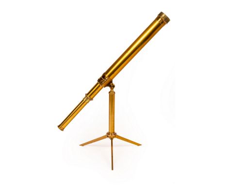 A 19th Century lacquered brass telescope by A Schwaiger, Augsburg, with tripod/see illustration