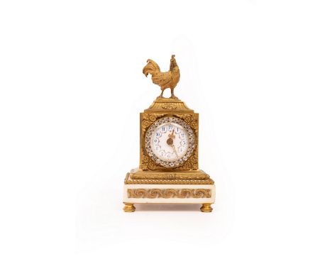 A French mantel clock with cockerel surmount, 19cm high/see illustration