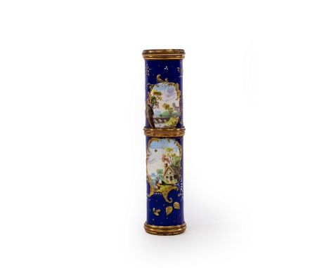 An early 19th Century enamel monocular, with vignette of flowers in gilded reserves on a blue ground/Provenance: Rous Lench C