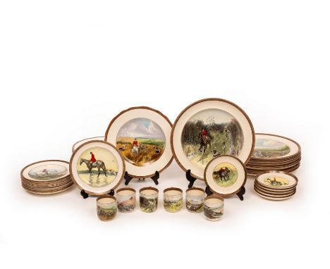 A Copeland &amp; Sons part dinner service decorated hunting scenes after Lionel Edwards, comprising ten dinner plates, ten de