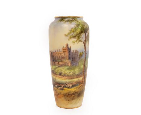 A Royal Worcester vase painted a scene of Arundel Castle, by G H Evans, 21cm high