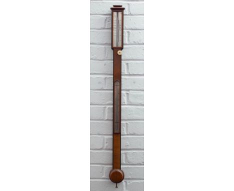 A Georgian style mahogany stick barometer, 20th Century, enclosed silvered forecasting dial with vernier, A Comitti &amp; Son