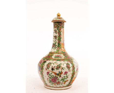 A Cantonese famille rose bottle vase and cover, late Qing dynasty, 39cm high CONDITION REPORT: Light surface wear in line wit