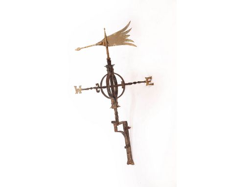 A four point wrought iron weather vane and the arrow point for the same, 136cm high