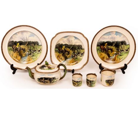 A quantity of Copeland &amp; Sons ceramics of Berkeley Hunt interest after Lionel Edwards, decorated in Going to a Halloa pat