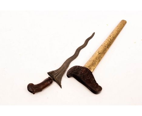 A Malaysian kris with scabbard, total length 45cm