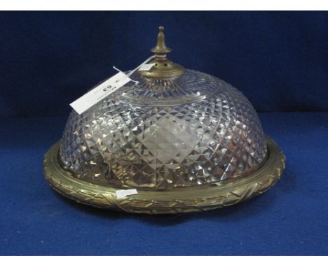 Glass hobnail design light fitting with gilt metal mounts and drop.
