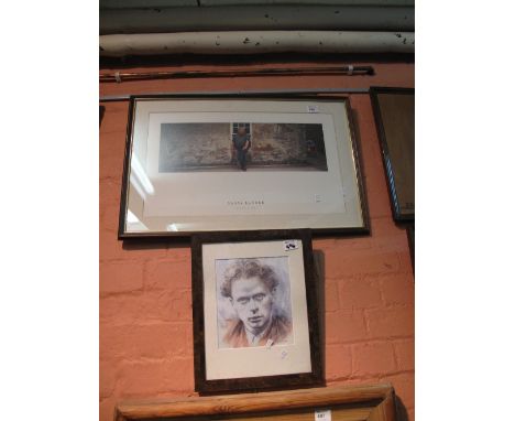 After Nadav Kander, framed portrait photograph together with a coloured print: portrait of Dylan Thomas, after Eric Lishman. 
