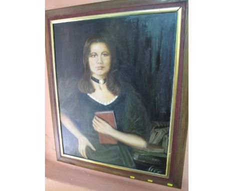 'Portrait of a Woman in Victorian Setting'.  Oils on board.  Framed.