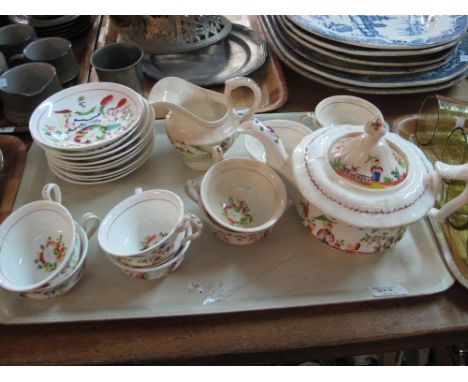 19th Century English china part tea ware overall decorated with Oriental figural scenes comprising cups, saucers, milk jug an