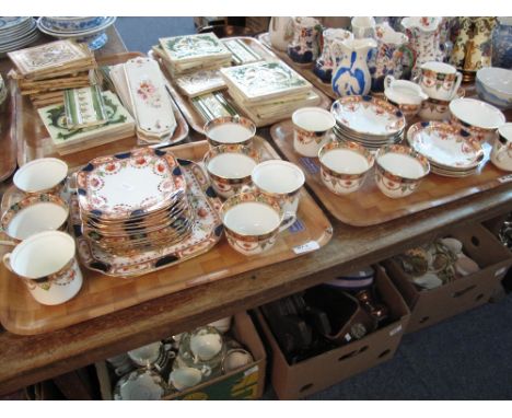 Two trays of Colclough china part tea ware items decorated with swags and foliage, comprising cups, saucers, plates, milk jug