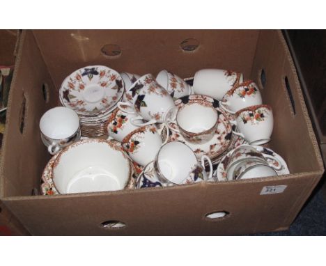 Box of assorted china to include various bone china, floral tea ware items comprising cups, saucers, plates, sucrier etc.