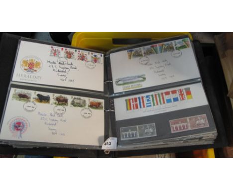 Box with mixed selection of stamps, First Day Covers, SG stamps catalogue etc.