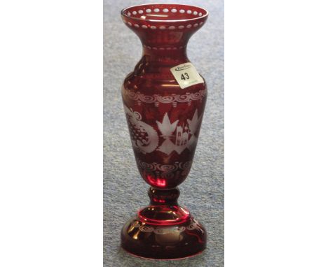 Ruby flash cut vase decorated with scrolls, lattice work etc.