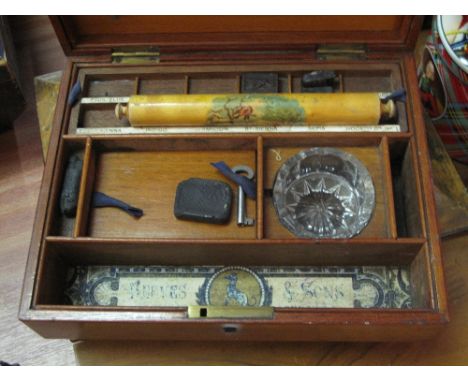 A Victorian mahogany artists box by Reeves & Sons, the interior fitted with a tray for blocks of paint etc., together with a 