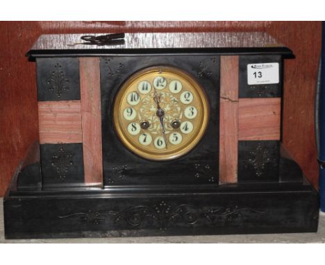 Late 19th / early 20th Century slate and marble enamel faced mantle clock.