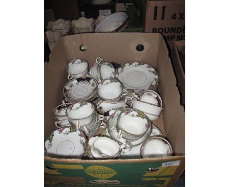 Box of assorted tea ware items to include Pheonix china Flemmish and other floral tea ware comprising cups, saucers, plates, 
