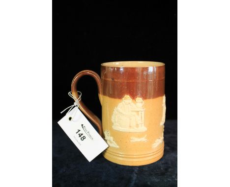 Royal Doulton stoneware two-tone cylinder mug depicting topers hunting scene etc., impressed marks and number to base, 2888, 