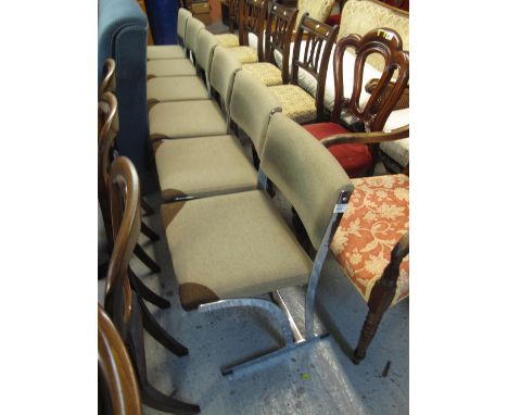 Set of 1970's chrome framed chairs. (6) CONDITION REPORT: Used condition but overall ok.  Light stains, fabric slightly worn.