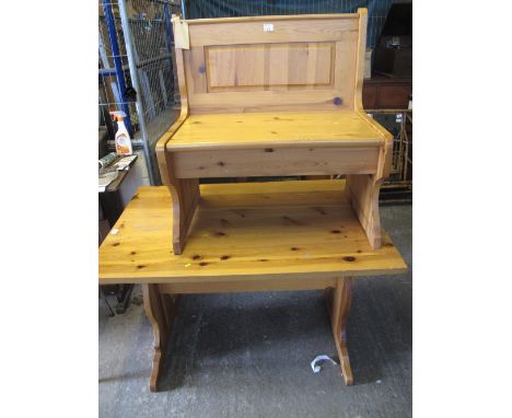 Modern natural pine refectory type table together with a matching lidded bench. (2)