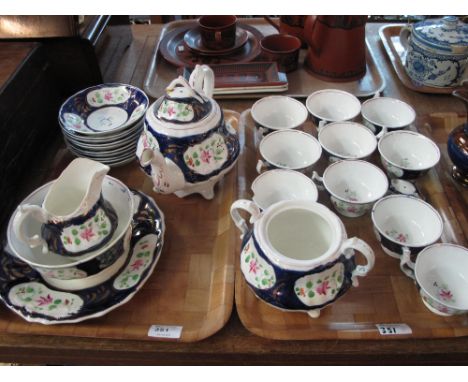 Two trays of 19th Century gaudy Welsh part tea ware items comprising cups, saucers, teapot, milk jug, sucrier and sandwich pl