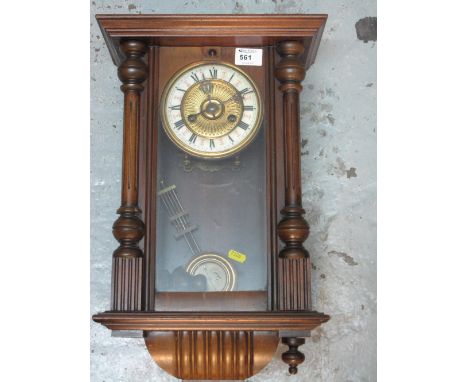 Early 20th Century stained mahogany, two train, enamel faced, regulator wall clock.