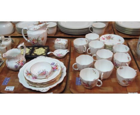 Two trays of Royal Crown Derby bone china, 'Derby Posies', part tea ware items comprising teapot, cups, saucers, side plates,