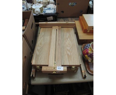 Modern wooden travel or portable easel with pull out case.  CONDITION REPORT: Can't see makers name
No obvious damage
