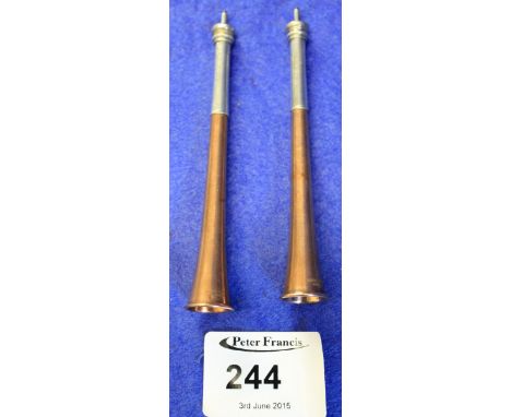 Two hunting horn pencils by Swaine & Adeney. CONDITION REPORT: Light wear in places, minor dinks to one horn.  Impressed mark