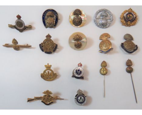 Royal Scots Fusiliers Sweetheart Lapel Badgesincluding gilt Vic crown circlet and scroll ... Gilt and enamel grenade and scro