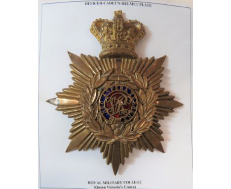 Victorian Royal Military College Home Service Helmet Plate gilt brass backing star surmounted by a Victorian crown. &nbsp;Ove