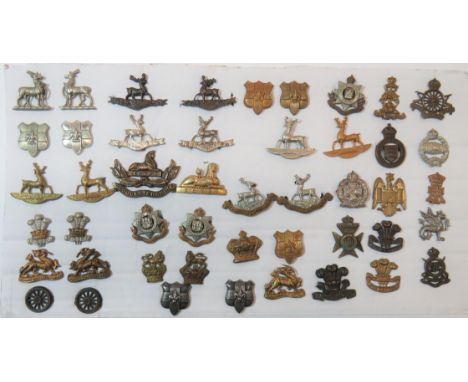 Collar Badges Including Victorian and Officersincluding 2 x brass Vic crown Royal West Kent ... Pair silvered Loyal Reg ... P