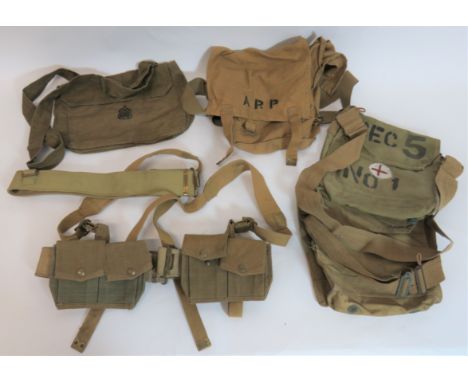 Selection of WW2 British Webbing consisting pair of webbing, double ammunition pouches ... 2 x 1937 pattern belt ... Pair of 