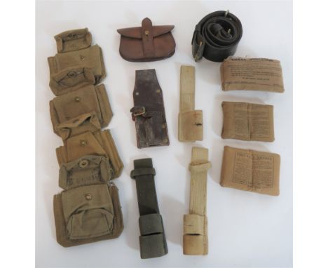 Mixed WW2 Equipmentincluding black leather belt with 1937 pattern buckle ... Leather bayonet frog ... Brown leather, pistol a