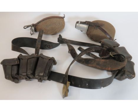 Imperial And Post German Equipment consisting black leather belt with bi-metal Imperial buckle. &nbsp;Fastening hook absent .
