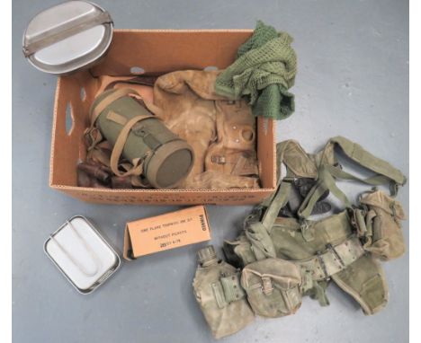 Quantity Of Various Equipmentincluding a part set of American 1960's webbing equipment with belt, pouches, shoulder case, sho