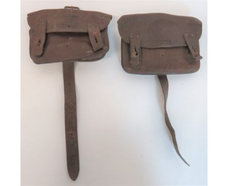 Pair Of 1914 Pattern Leather Ammunition Pouchesrectangular, brown grained leather pouches.  Top flap converted from a single 
